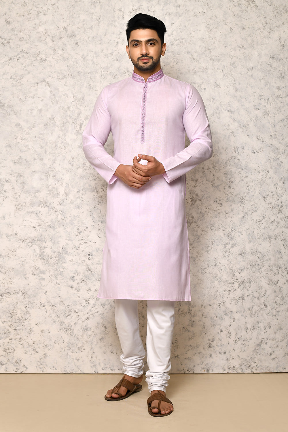 Purple Colour cotton Fabric Machine Embroidery Kurta Pajama