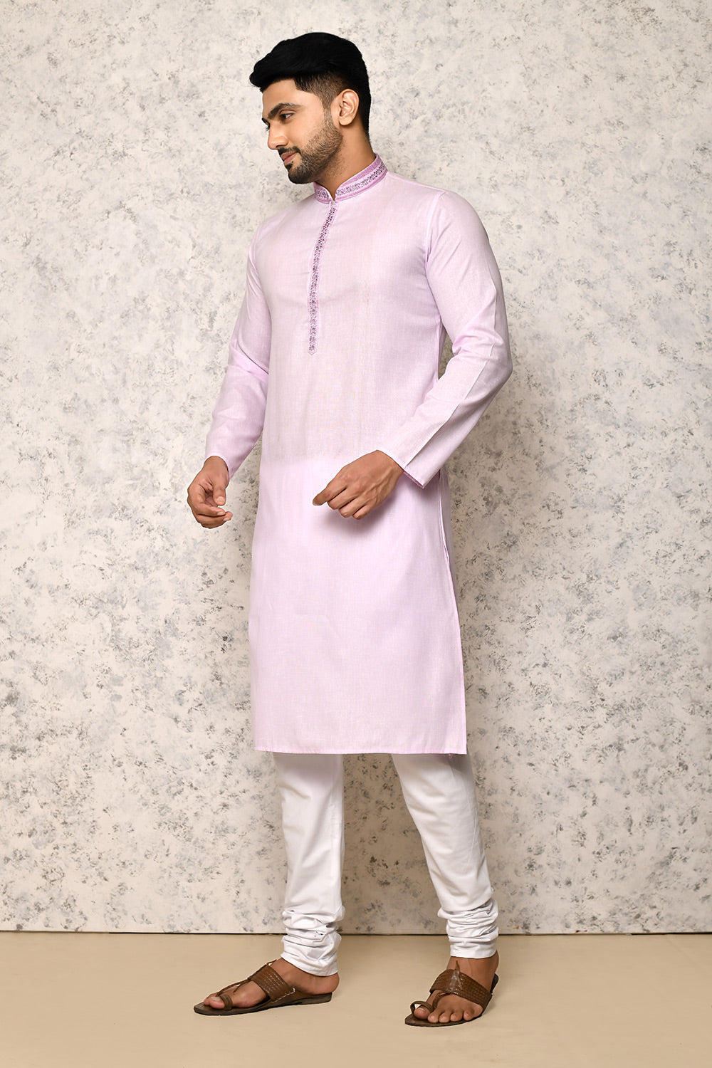 Purple Colour cotton Fabric Machine Embroidery Kurta Pajama