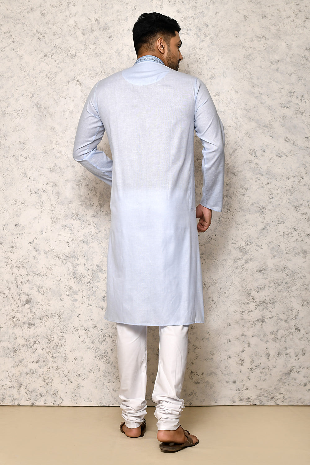 Sky Colour cotton Fabric Machine Embroidery Kurta Pajama