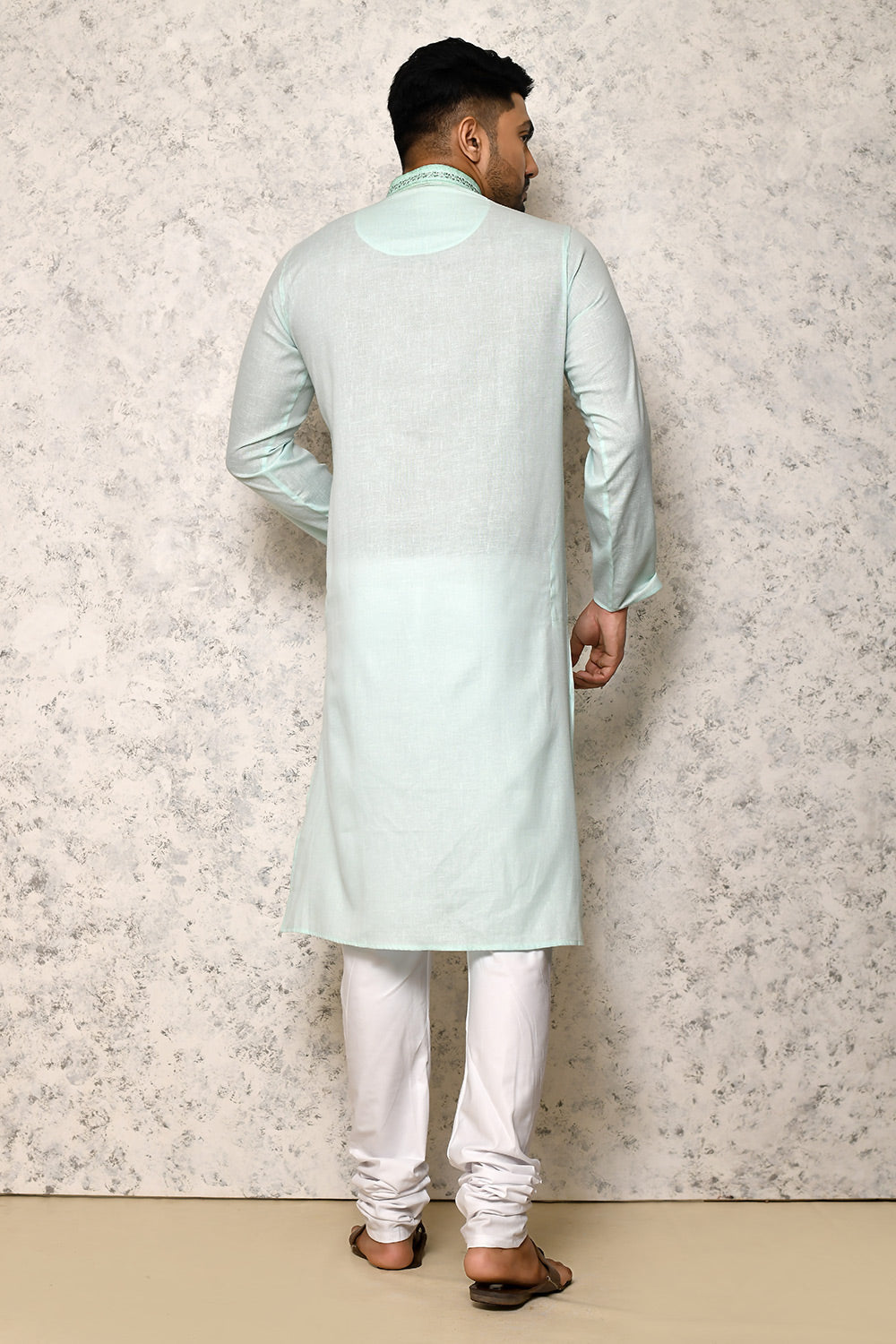 Sea Green Colour cotton Fabric Machine Embroidery Kurta Pajama