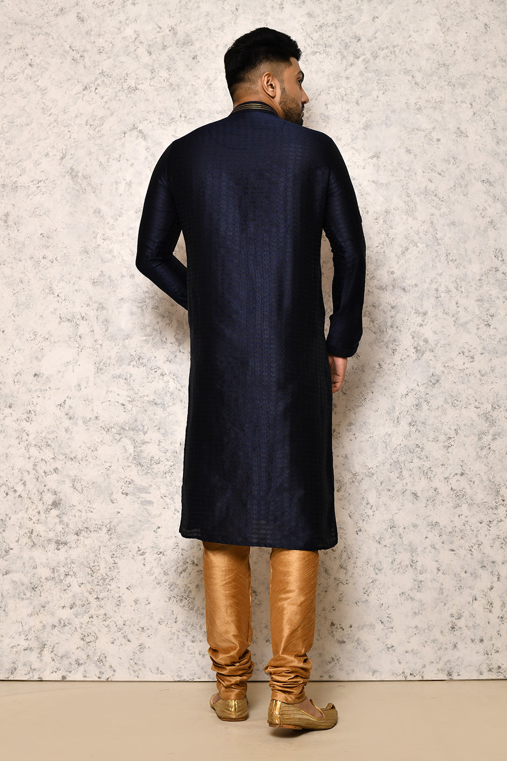 Navy Blue Colour Art Silk Fabric Thread Work Kurta Pajama