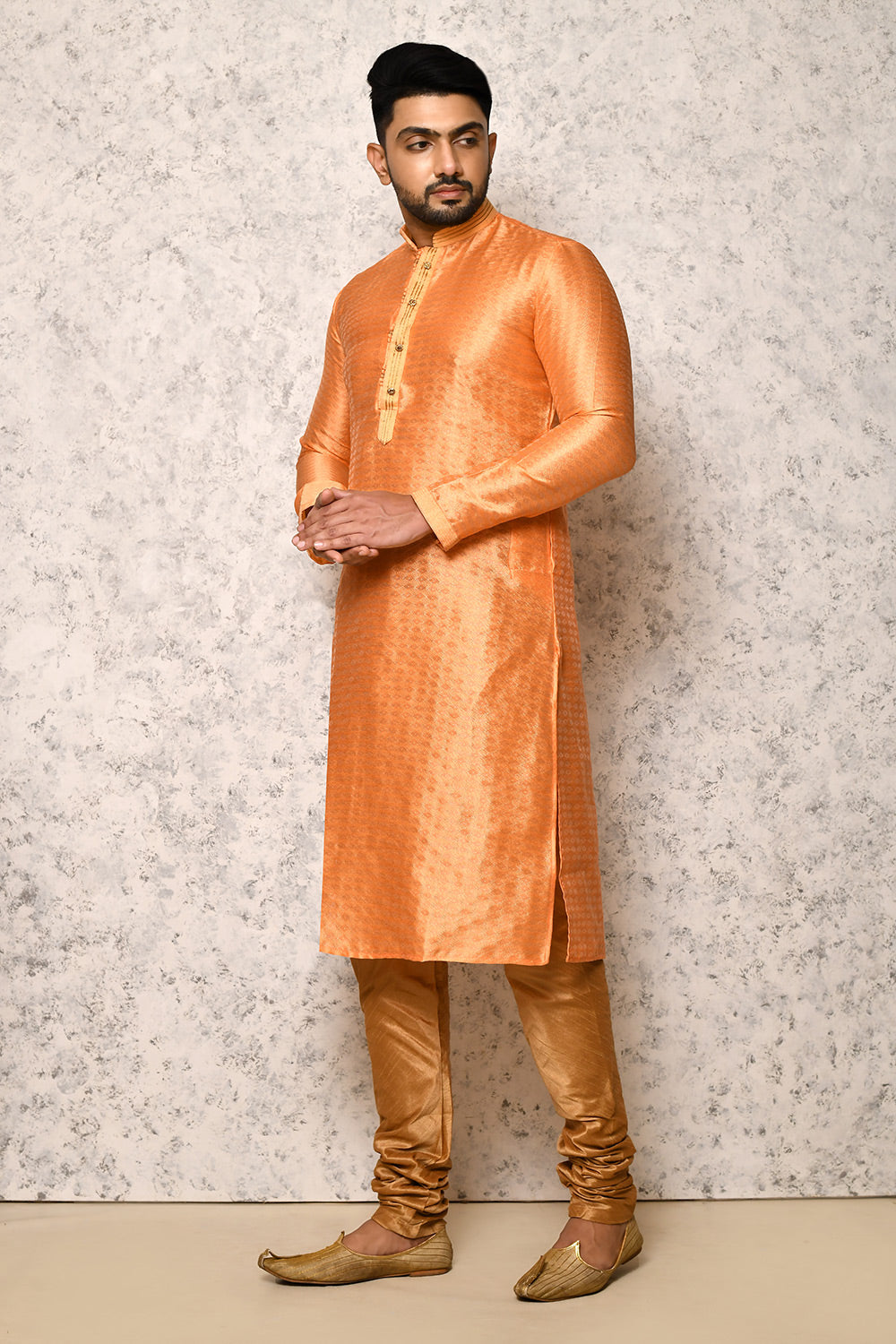 Peach Colour Art Silk Fabric Thread Work Kurta Pajama