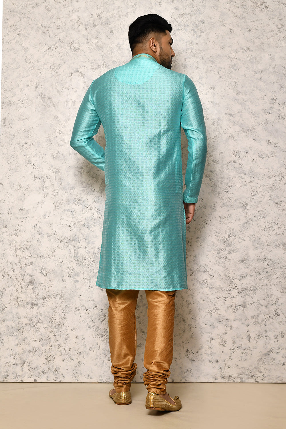 Sea Green Colour Art Silk Fabric Thread Work Kurta Pajama