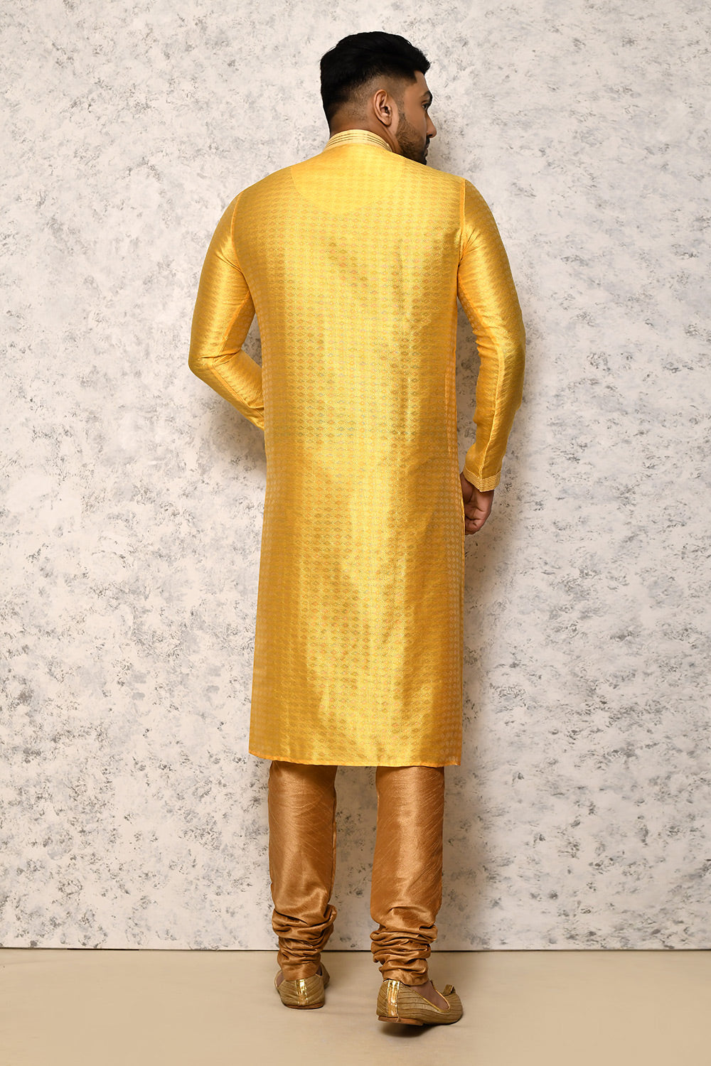 Yellow Colour Art Silk Fabric Thread Work Kurta Pajama