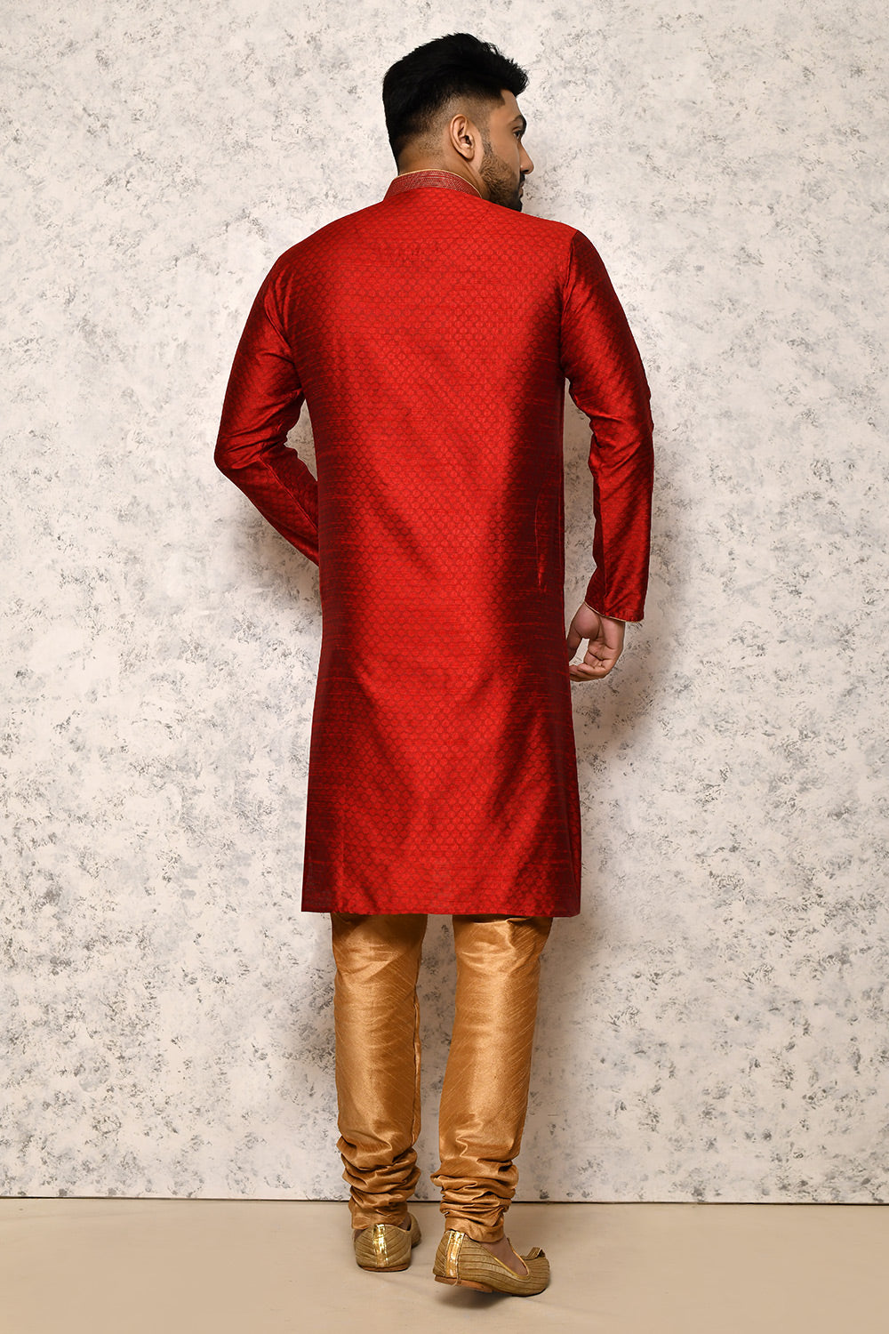 Maroon Colour Jacquard Fabric Thread Work Kurta Pajama