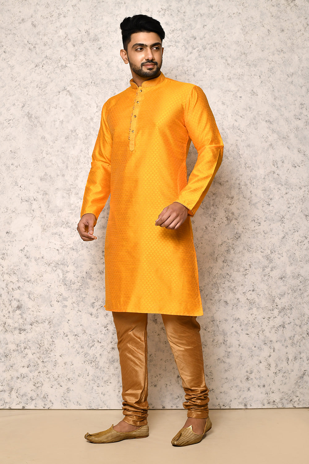 Yellow Colour Art Silk Fabric Thread Work Kurta Pajama