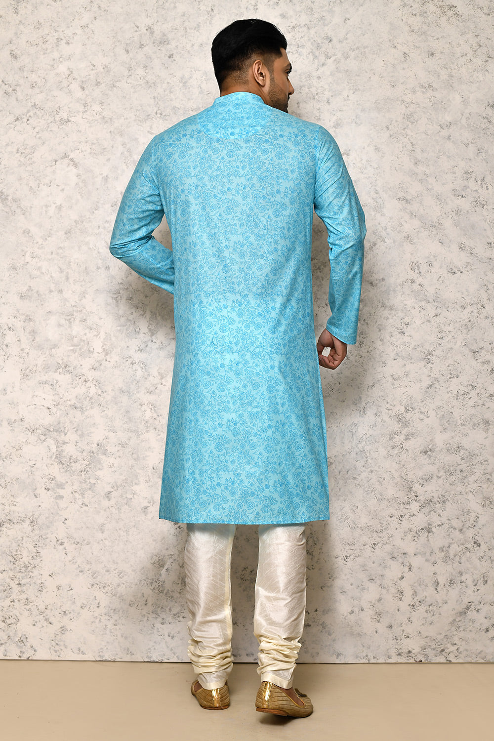 Sky Colour Cotton Fabric Printed Kurta Pajama