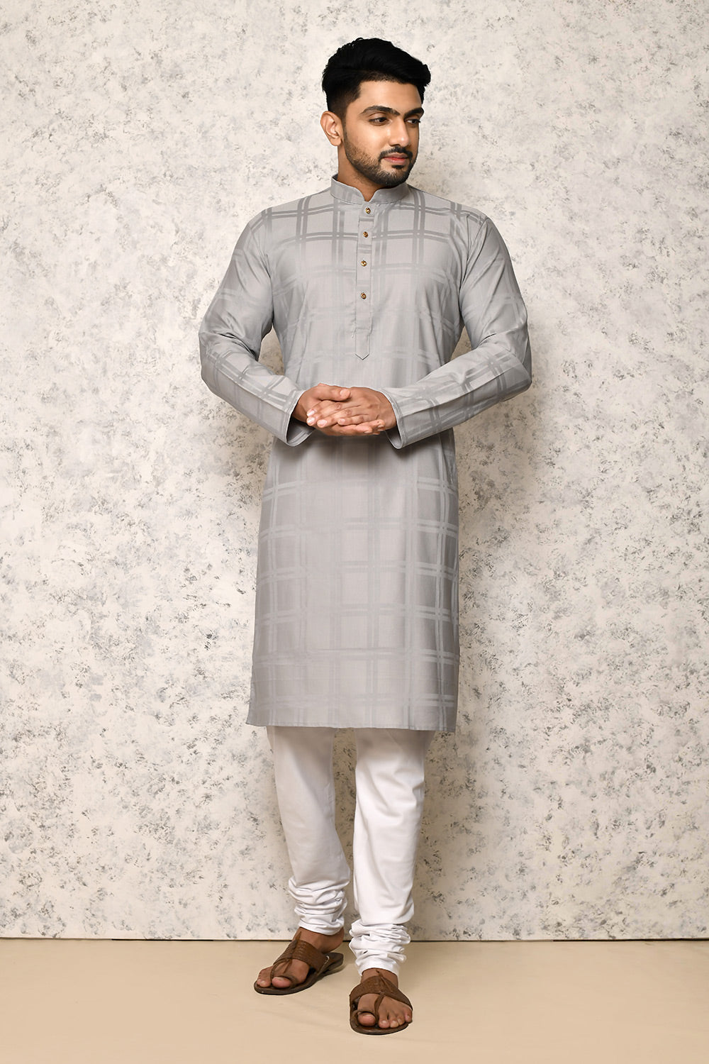 Grey Colour cotton Fabric Self Pattern Kurta Pajama