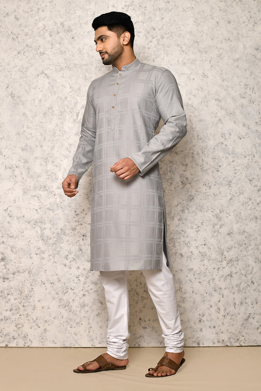 Grey Colour cotton Fabric Self Pattern Kurta Pajama