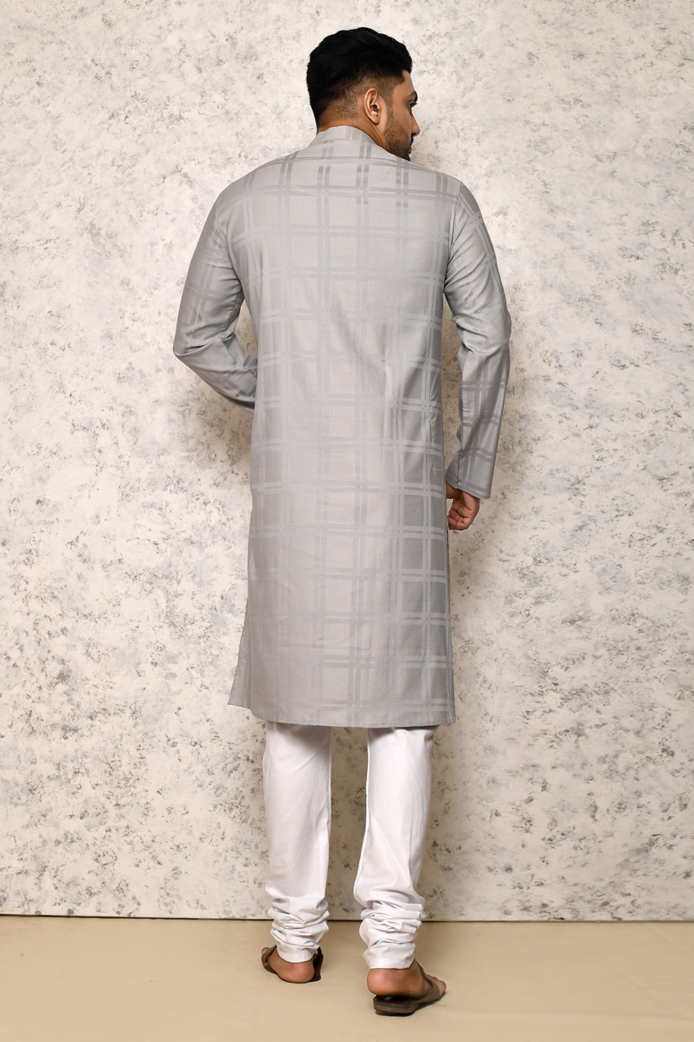 Grey Colour cotton Fabric Self Pattern Kurta Pajama