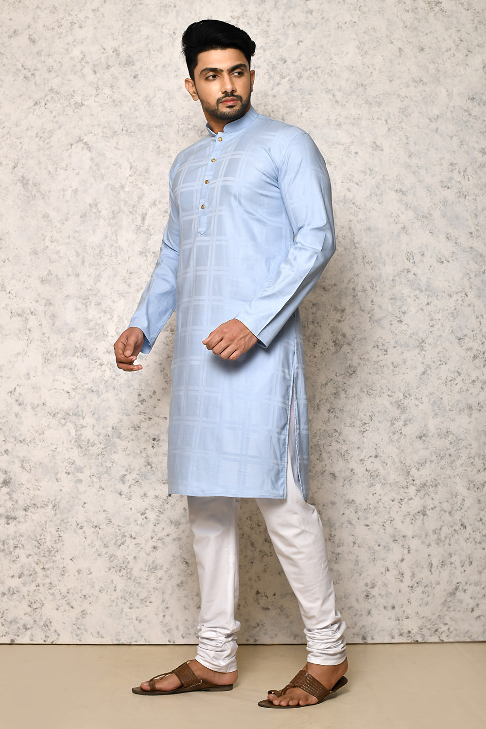 Sky Colour cotton Fabric Self Pattern Kurta Pajama