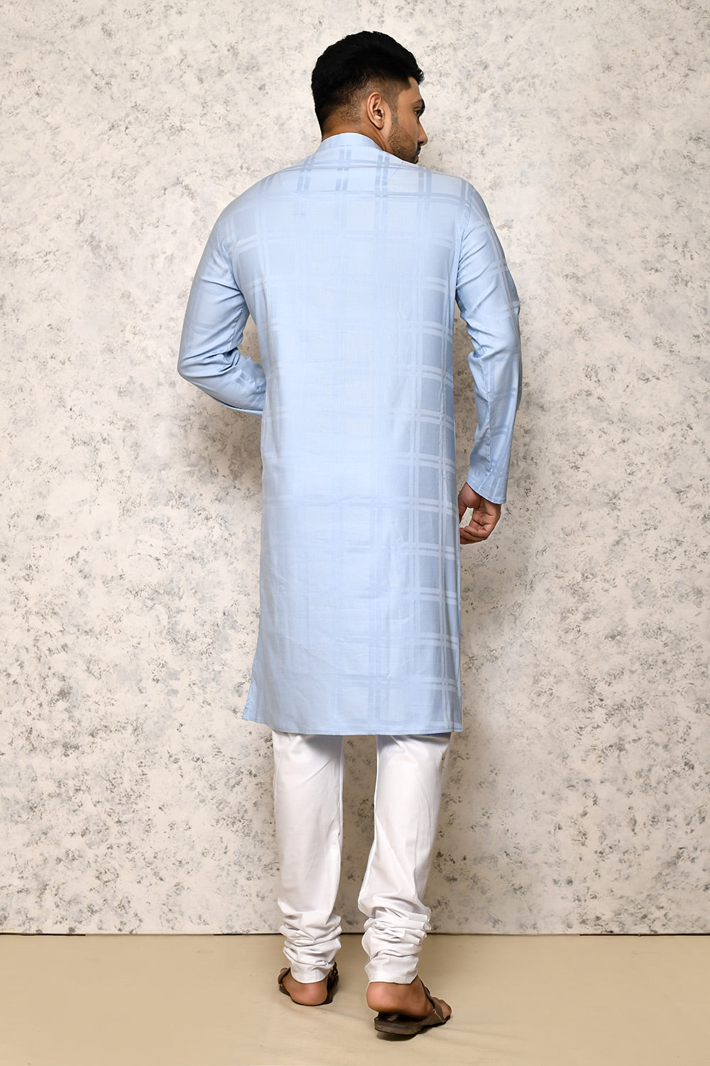 Sky Colour cotton Fabric Self Pattern Kurta Pajama