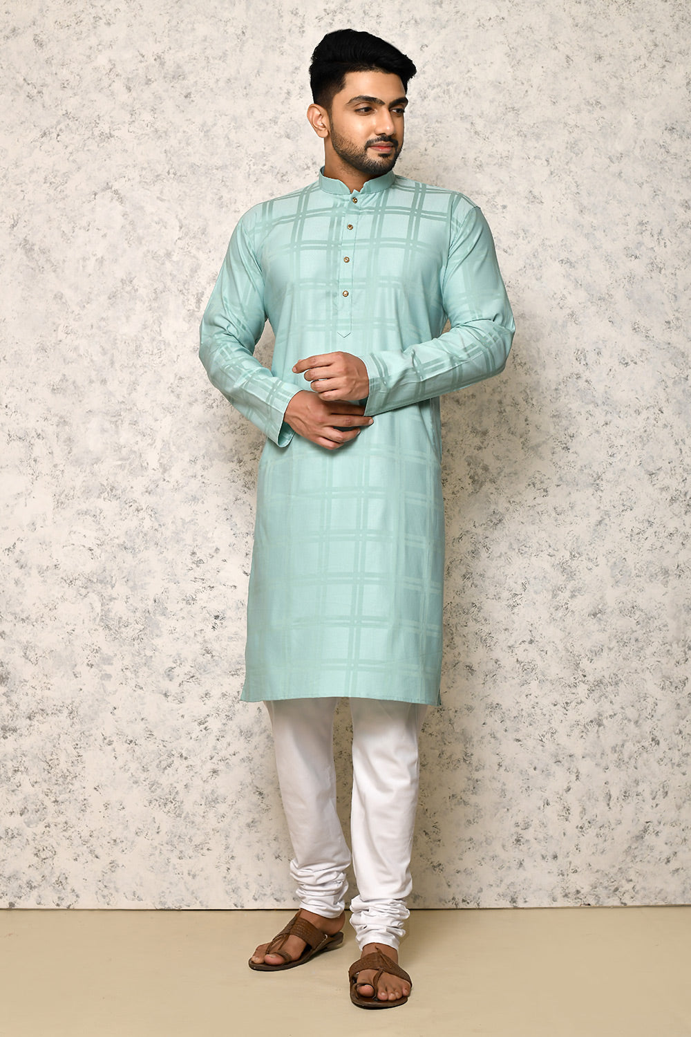 Sea Green Colour cotton Fabric Self Pattern Kurta Pajama