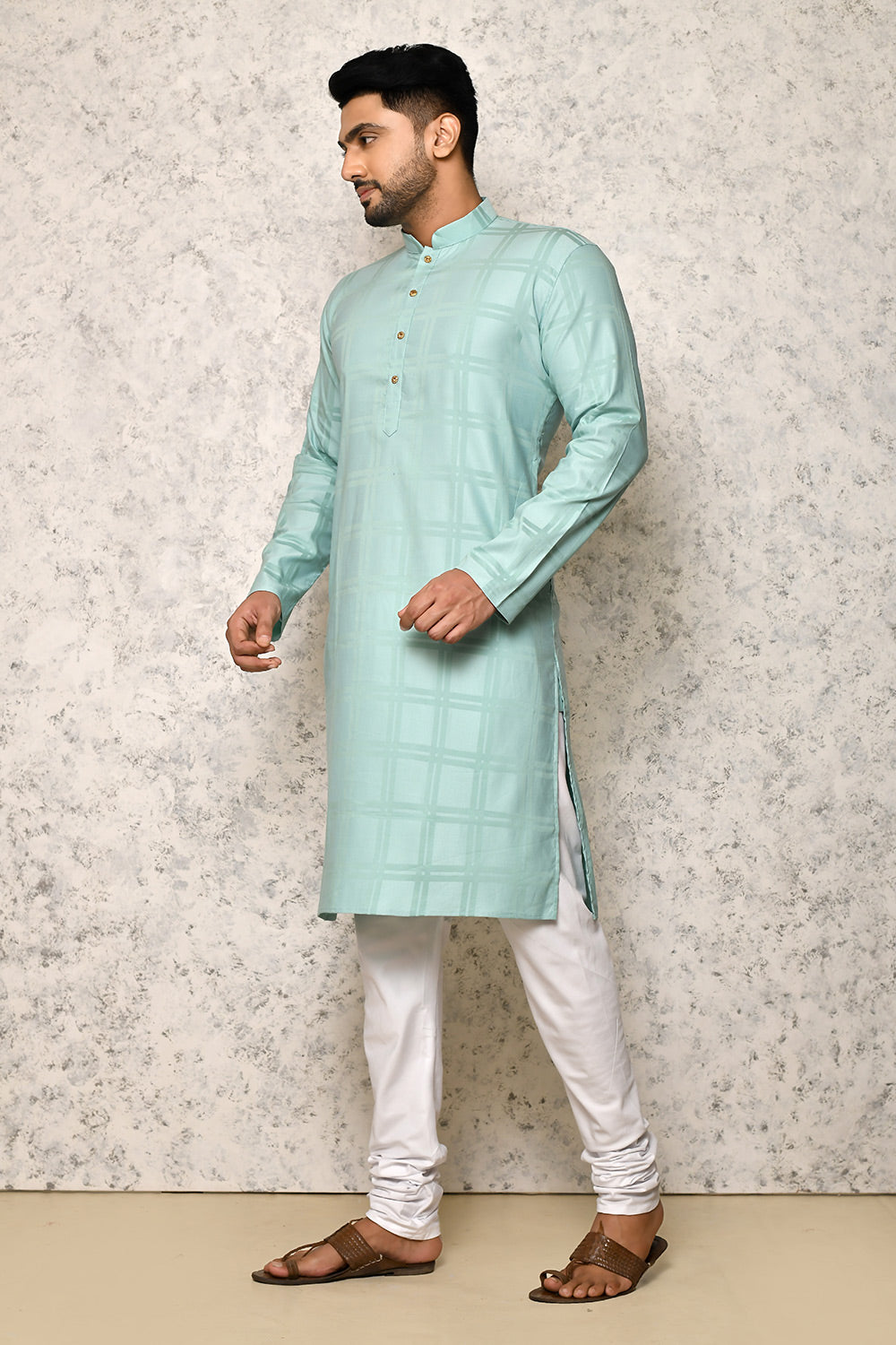 Sea Green Colour cotton Fabric Self Pattern Kurta Pajama