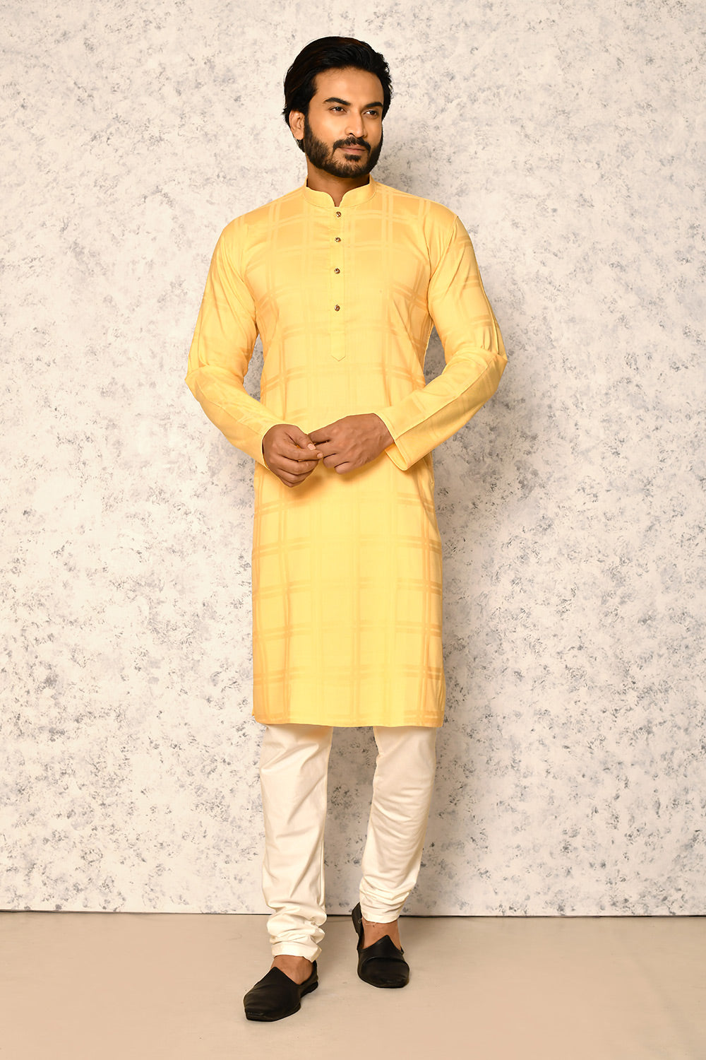 Yellow Colour cotton Fabric Self Pattern Kurta Pajama