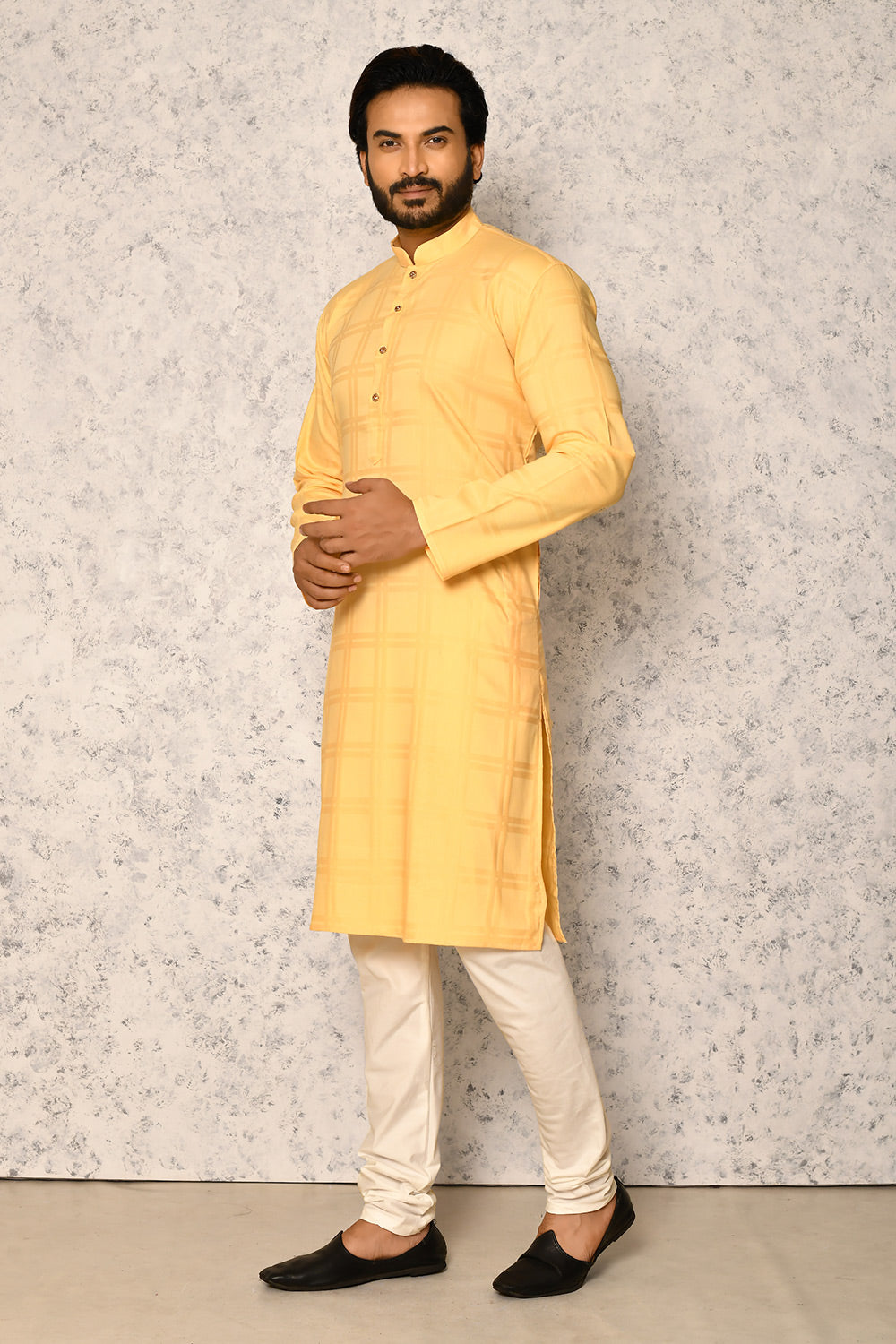 Yellow Colour cotton Fabric Self Pattern Kurta Pajama