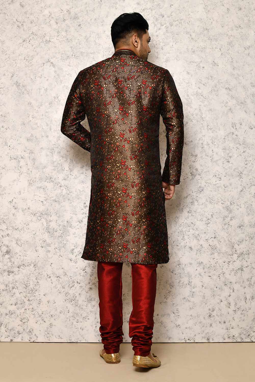 Brown Colour Art Silk Fabric Thread Work Kurta Pajama