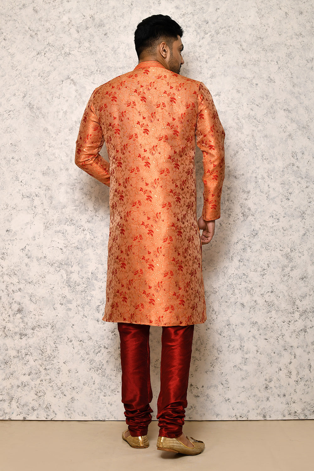 Orange Colour Art Silk Fabric Thread Work Kurta Pajama