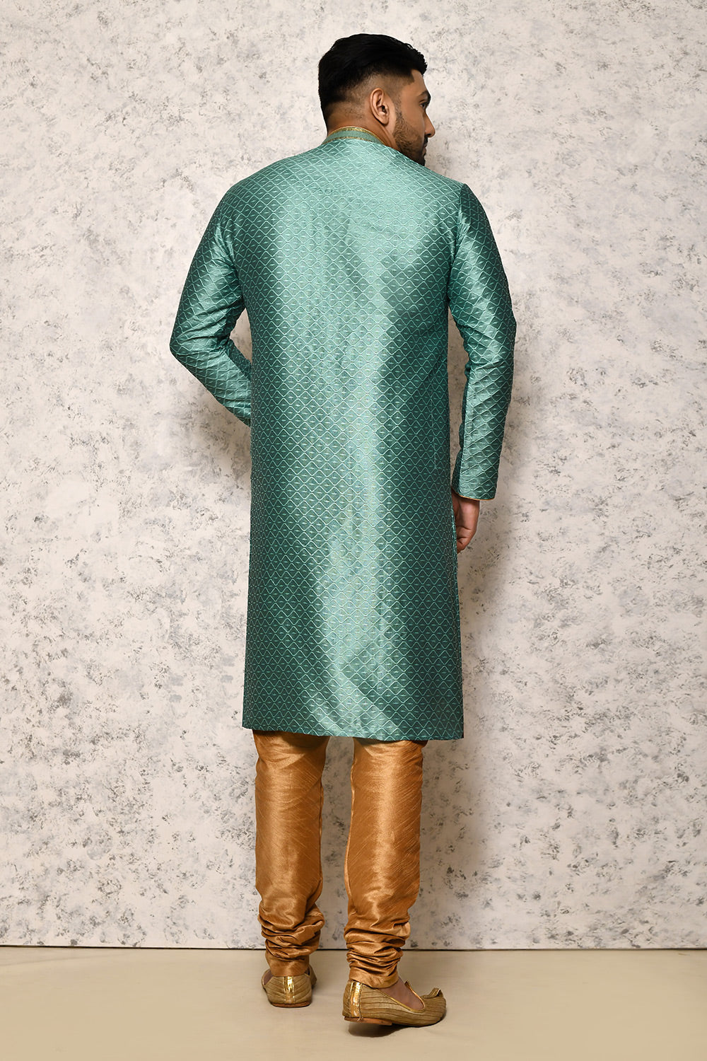 Rama Green Colour Art Silk Fabric Thread Work Kurta Pajama