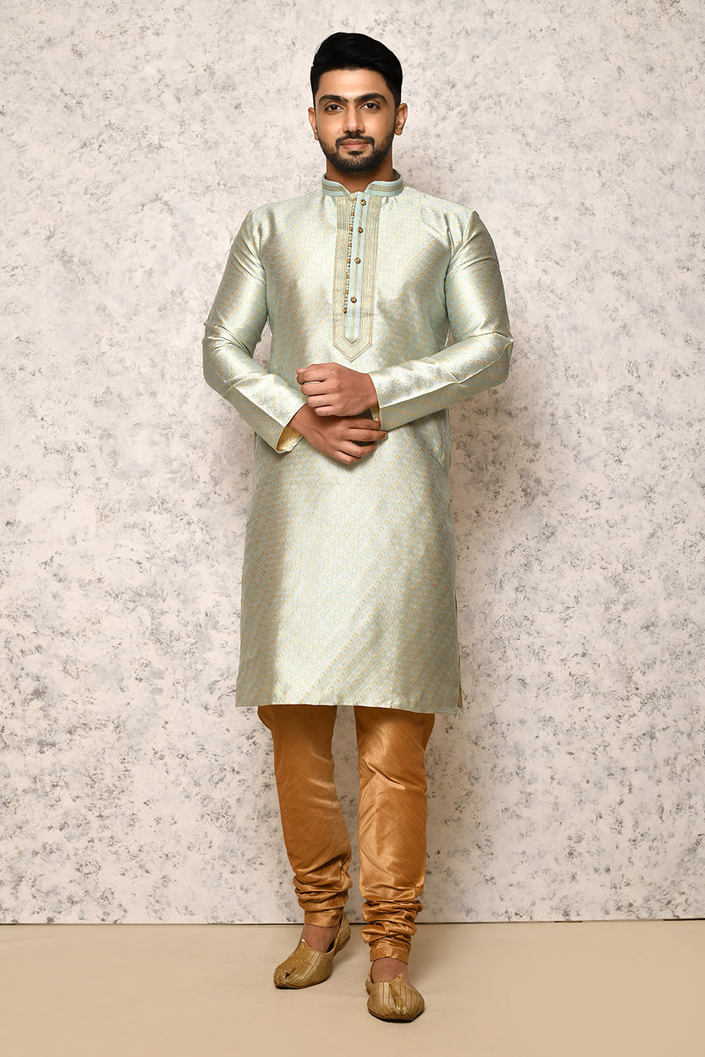 Pastel Colour Art Silk Fabric Thread Work Kurta Pajama