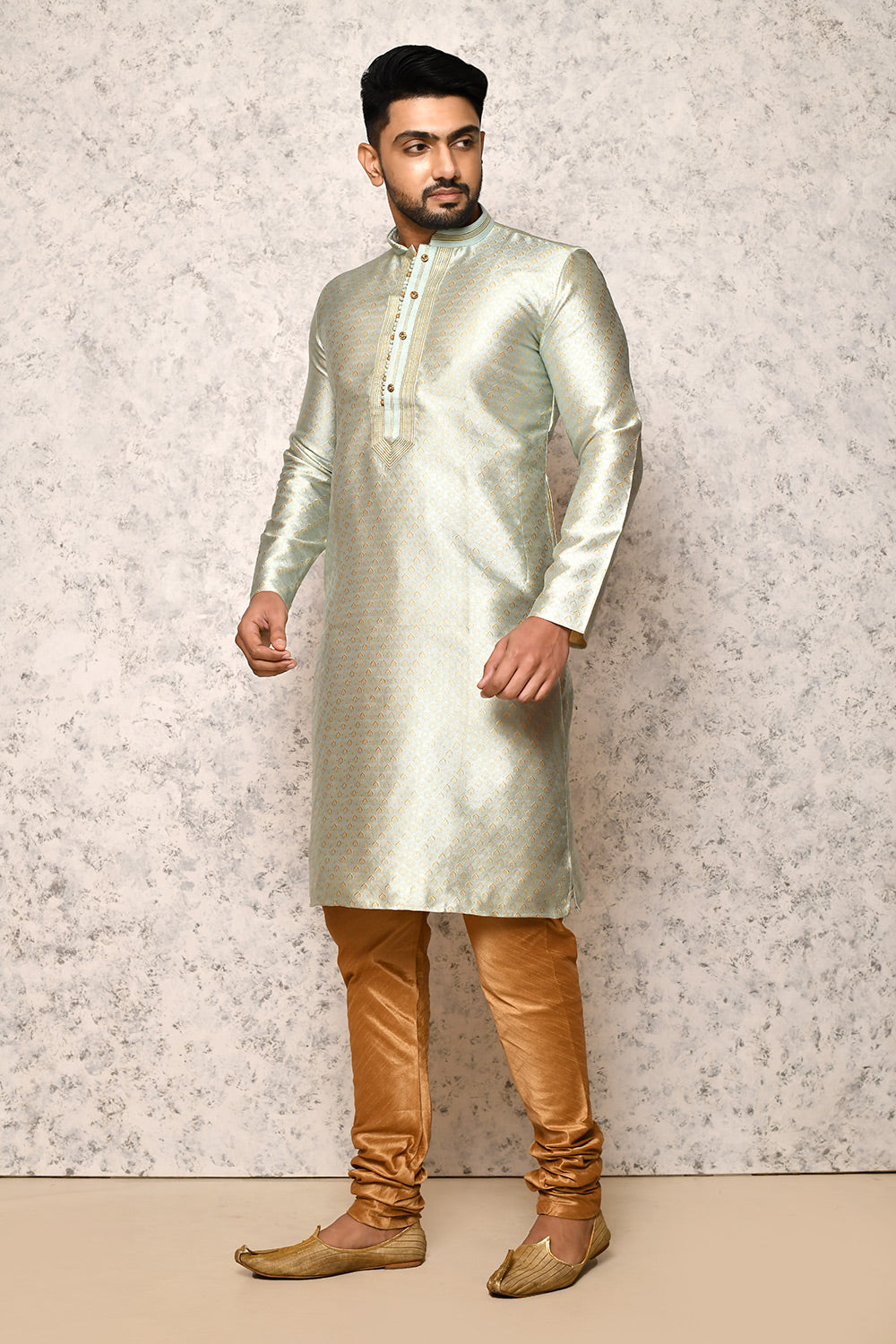 Pastel Colour Art Silk Fabric Thread Work Kurta Pajama