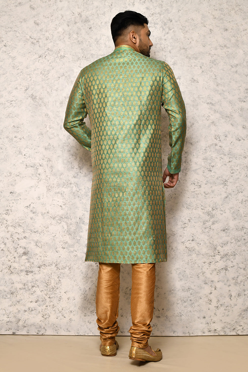 Rama Green Colour Jacquard Fabric Thread Work Kurta Pajama