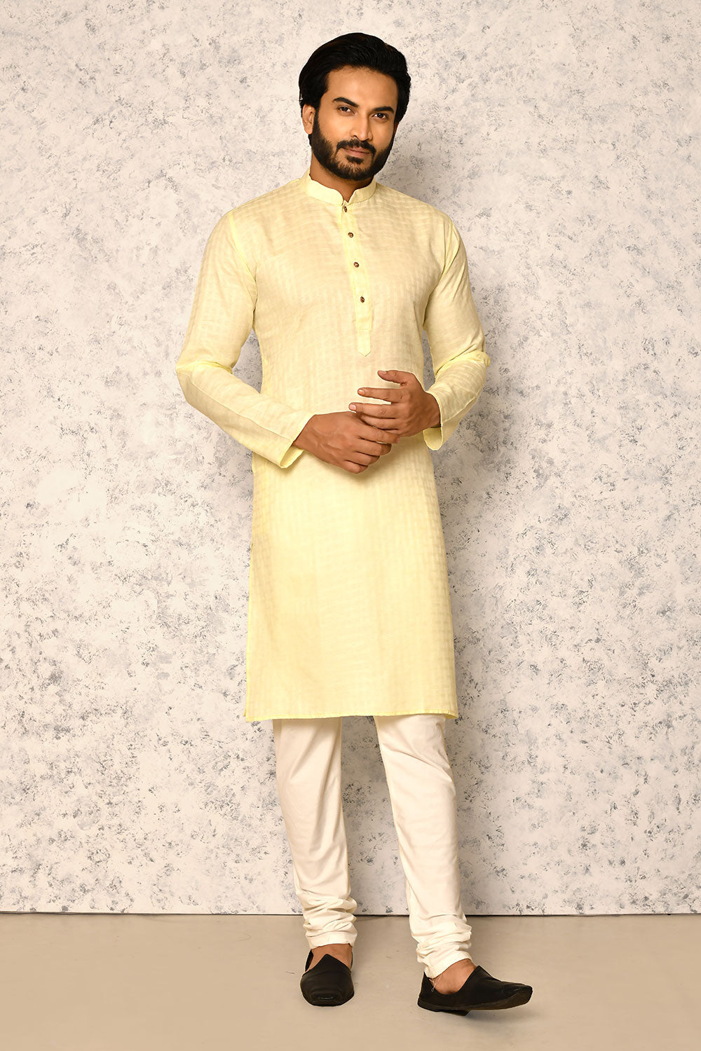 Yellow Colour Jacquard Fabric With Pattern Work Kurta Pajama