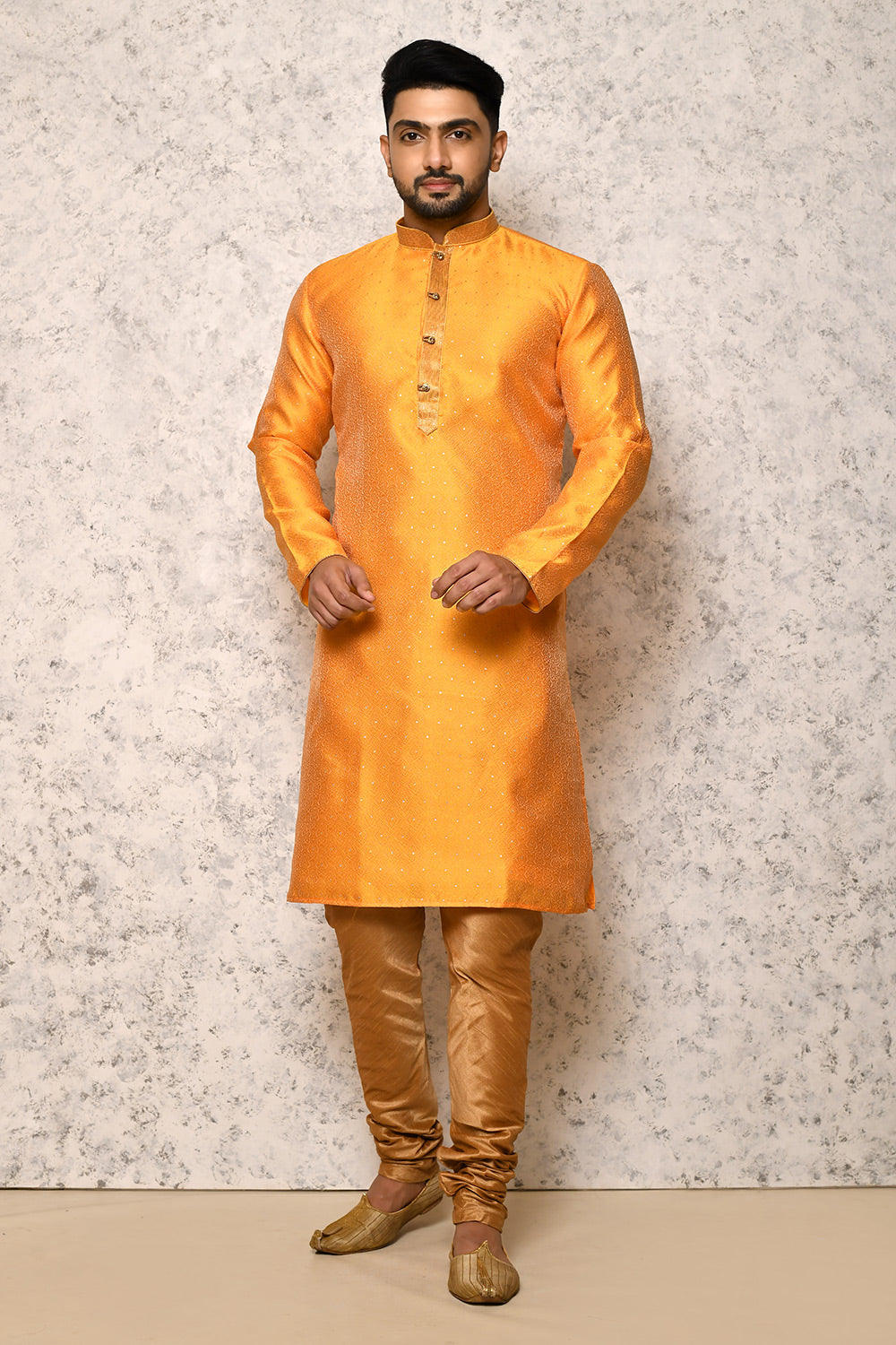 Yellow Colour Art Silk Fabric Thread Work Kurta Pajama