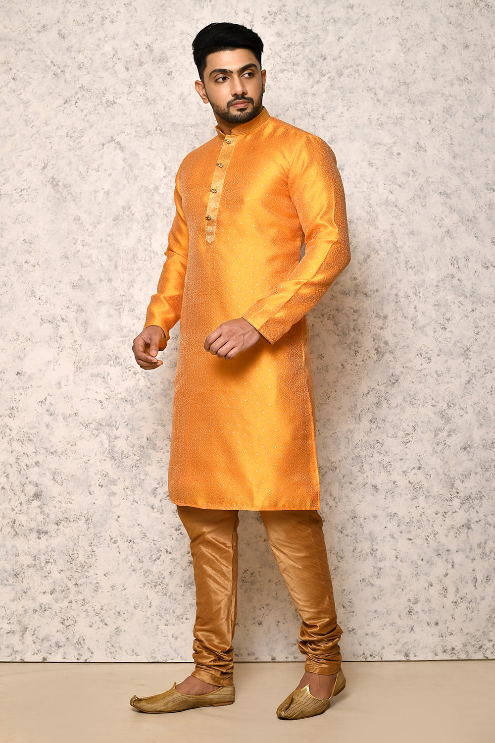 Yellow Colour Art Silk Fabric Thread Work Kurta Pajama