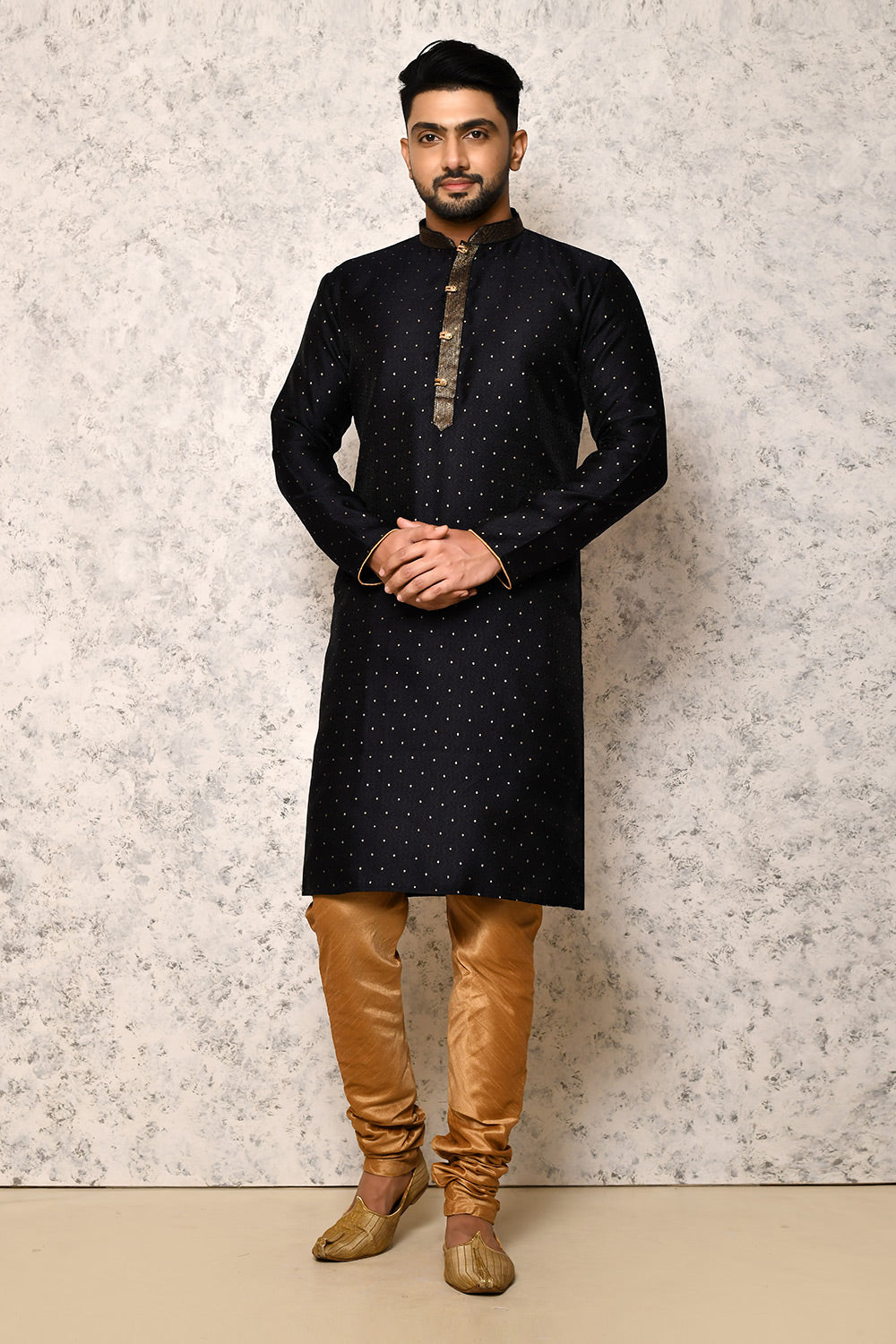 Navy Blue Colour Art Silk Fabric Thread Work Kurta Pajama