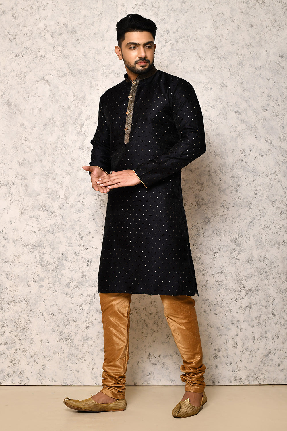 Navy Blue Colour Art Silk Fabric Thread Work Kurta Pajama