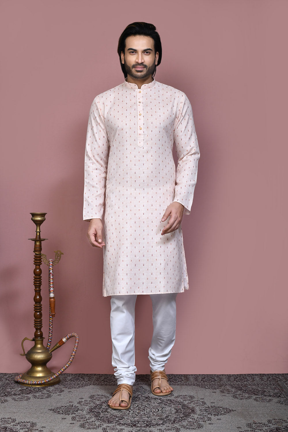 Beige Colour Cotton Fabric Printed Kurta Pajama