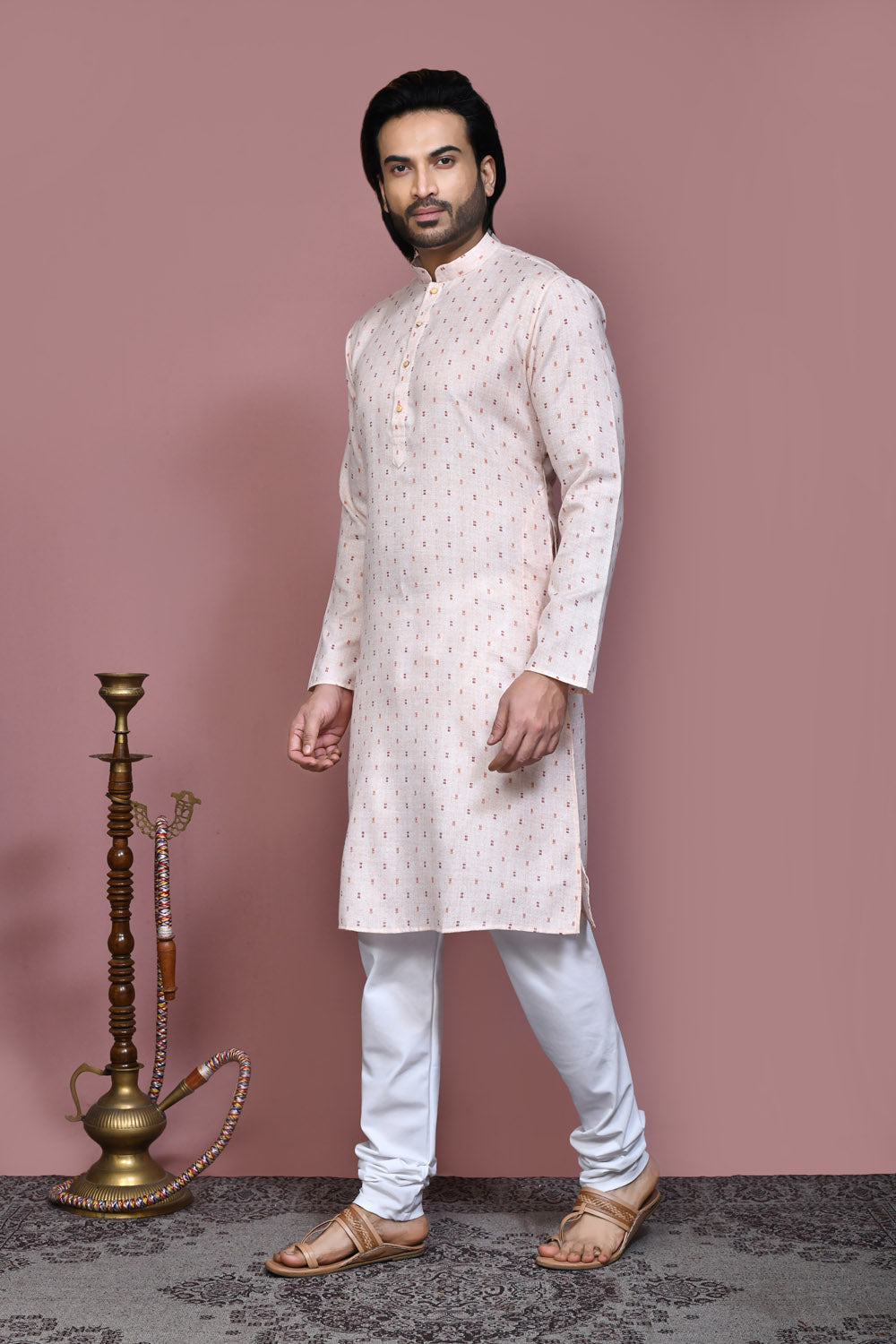 Beige Colour Cotton Fabric Printed Kurta Pajama