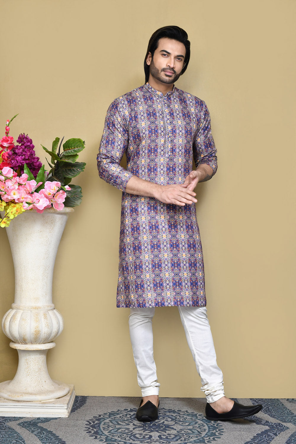 Multicolour Colour Cotton Fabric Printed Kurta Pajama