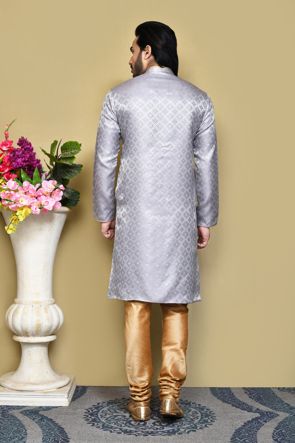 Grey Colour Art Silk Fabric Resham Woven Kurta Pajama