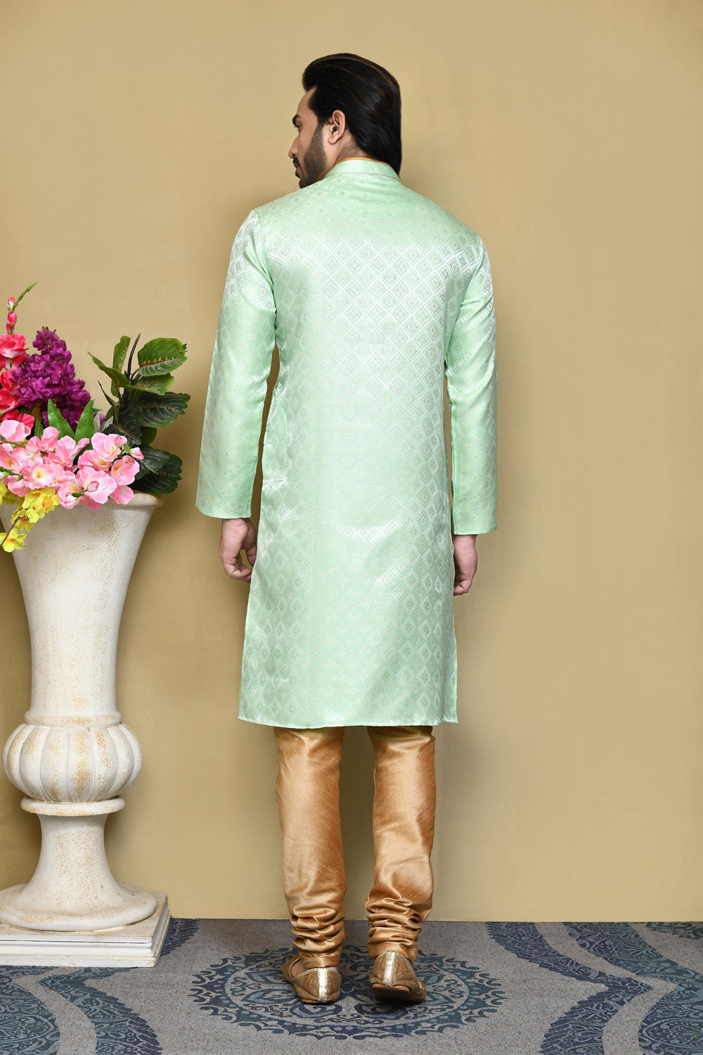 Pista Colour Art Silk Fabric Resham Woven Kurta Pajama