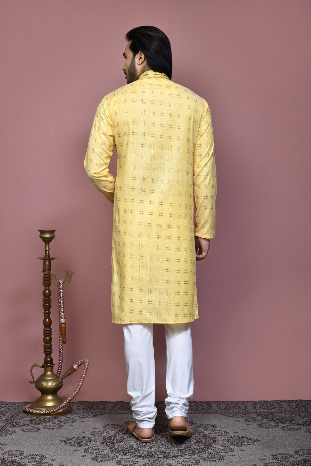 Yellow Colour Cotton Fabric Printed Kurta Pajama