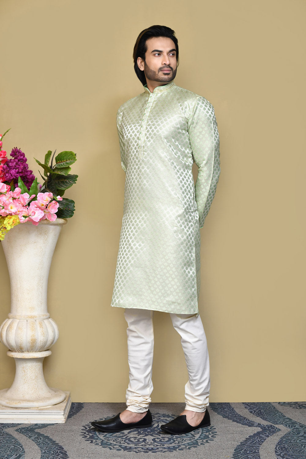 Pista Colour Art Silk Fabric Resham Embroidery Kurta Pajama