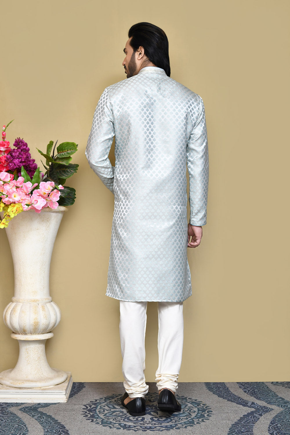 Sky Blue Colour Art Silk Fabric Resham Embroidery Kurta Pajama