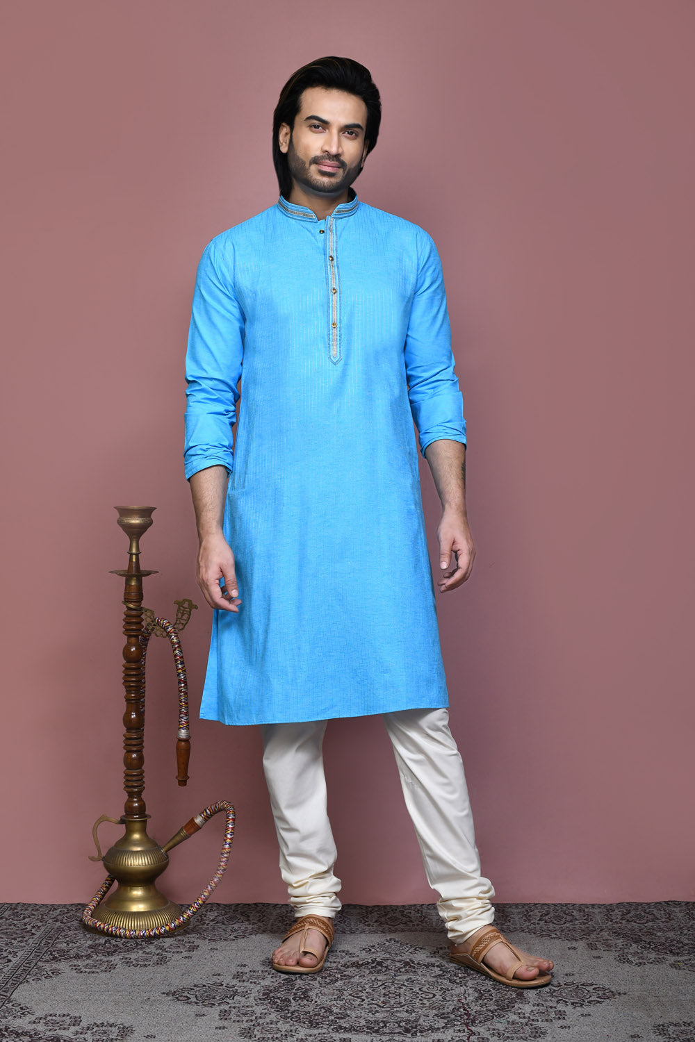 Firoza Colour Cotton Fabric Resham Embroidery Kurta Pajama