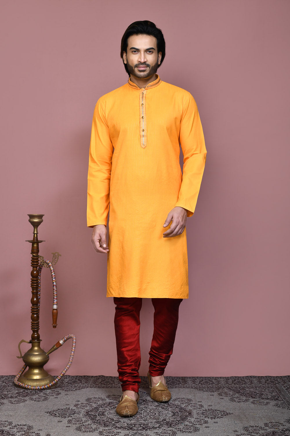 Yellow Colour Cotton Fabric Resham Embroidery Kurta Pajama