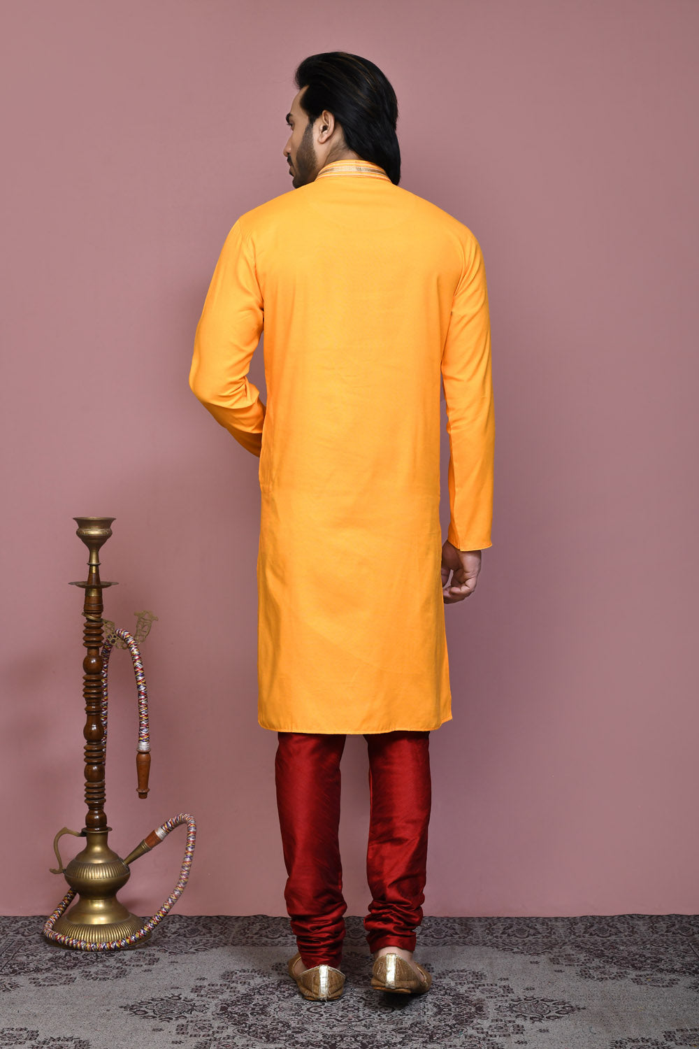 Yellow Colour Cotton Fabric Resham Embroidery Kurta Pajama