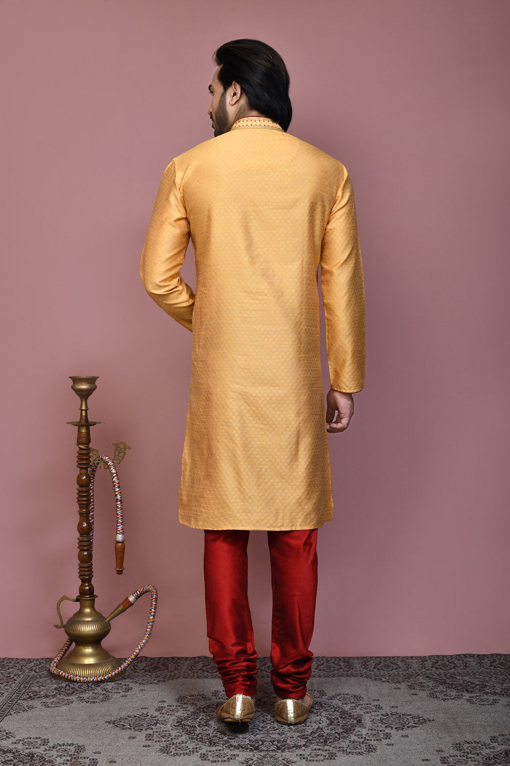 Gold Colour Art Silk Fabric Resham Woven Kurta Pajama