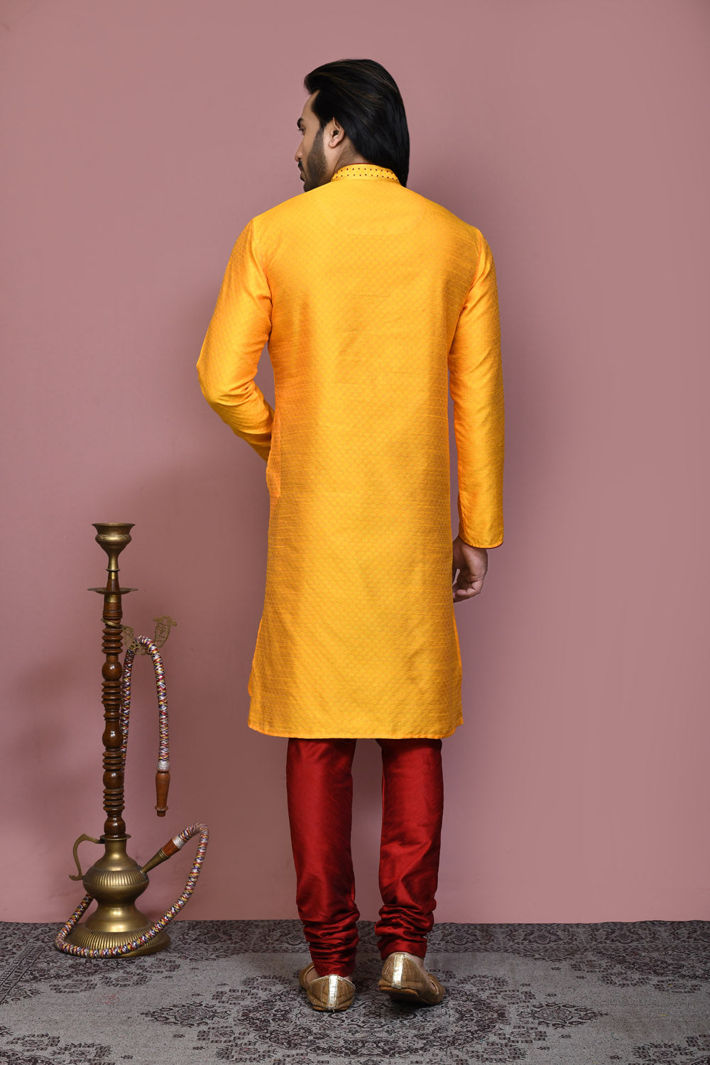 Yellow Colour Art Silk Fabric Resham Woven Kurta Pajama