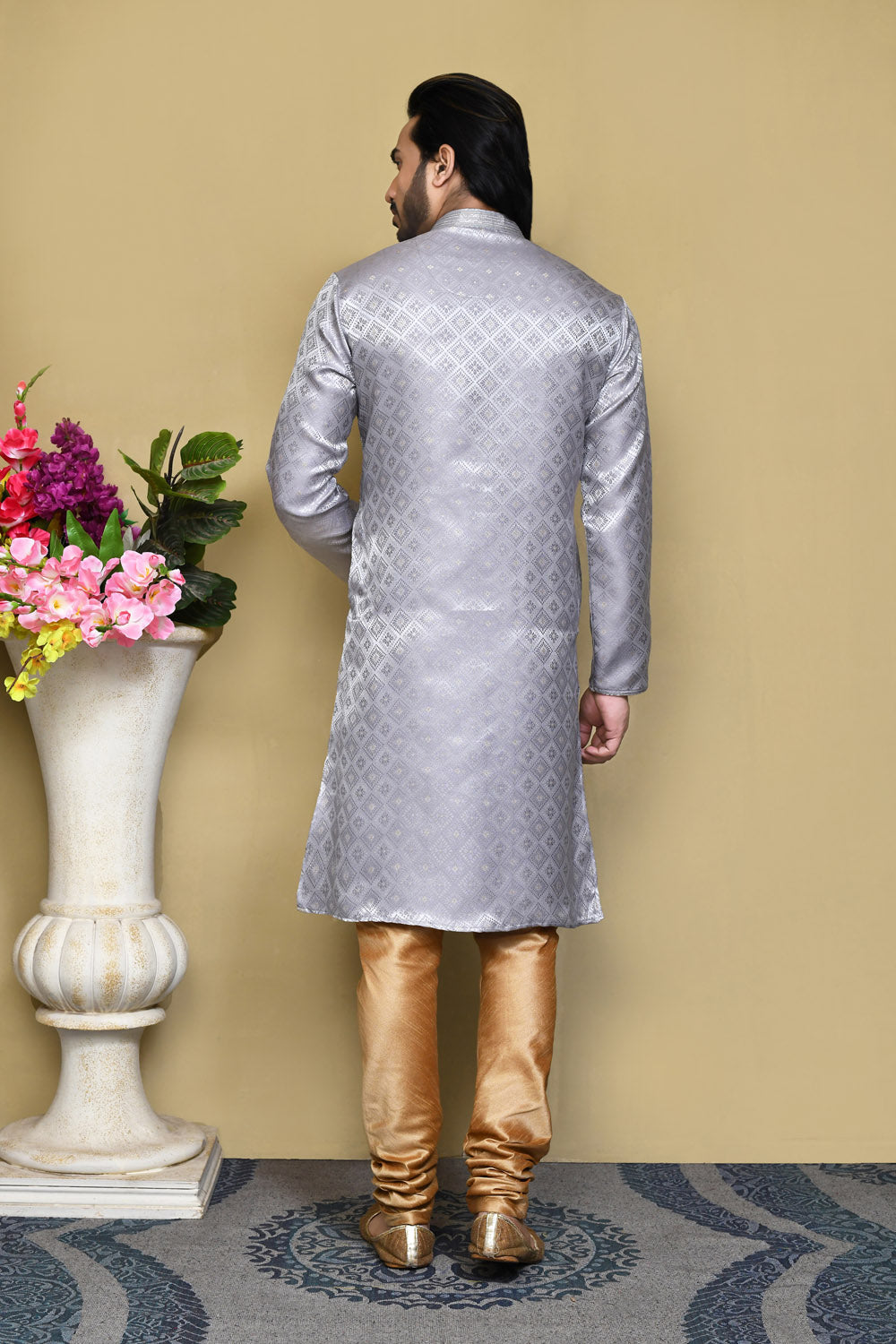 Grey Colour Art Silk Fabric Resham Woven Kurta Pajama