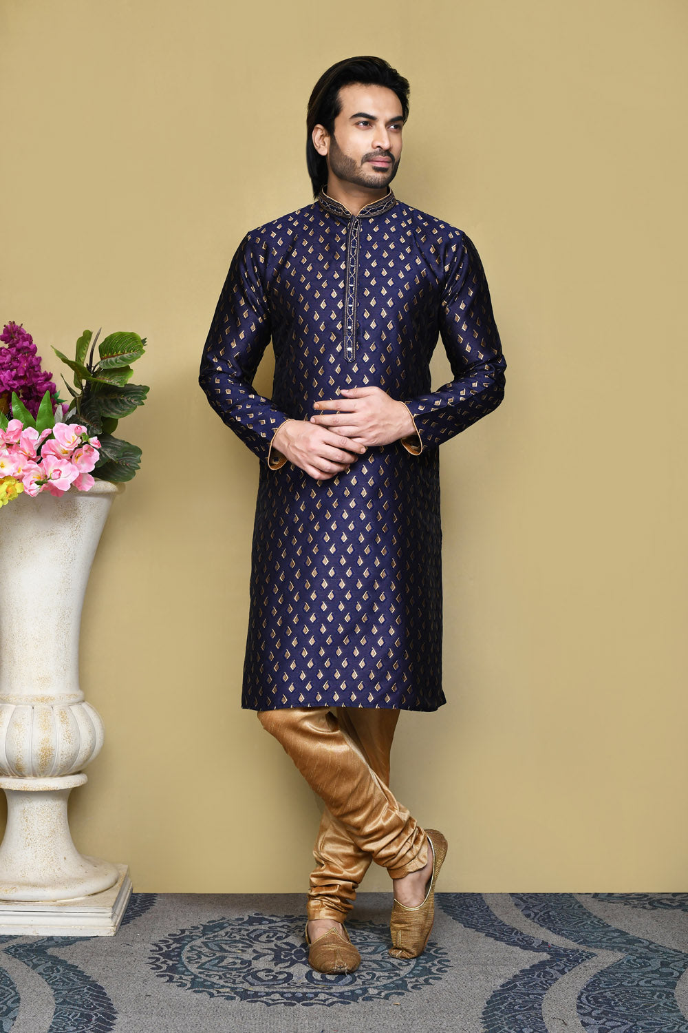 Royal Blue Colour Art Silk Fabric Resham Woven Kurta Pajama