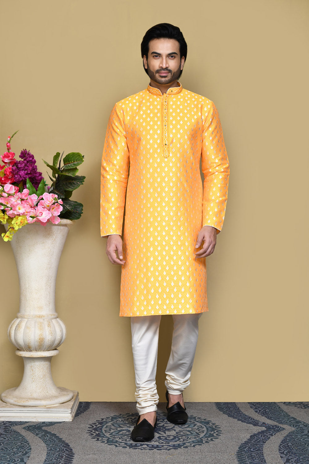 Yellow Colour Art Silk Fabric Resham Embroidery Kurta Pajama