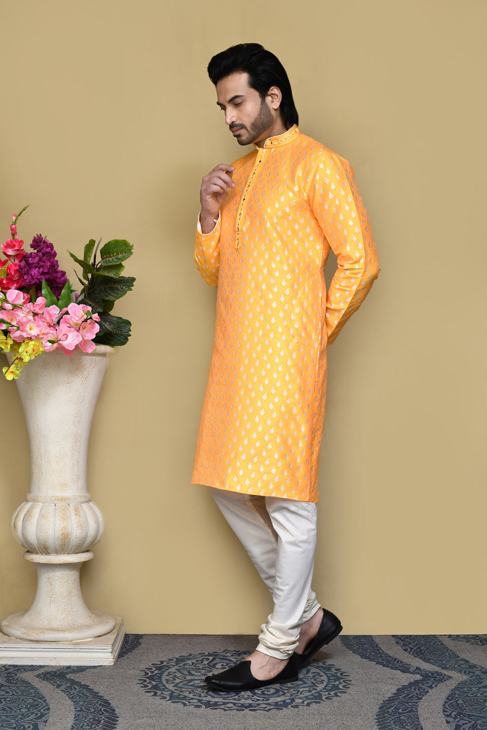 Yellow Colour Art Silk Fabric Resham Embroidery Kurta Pajama