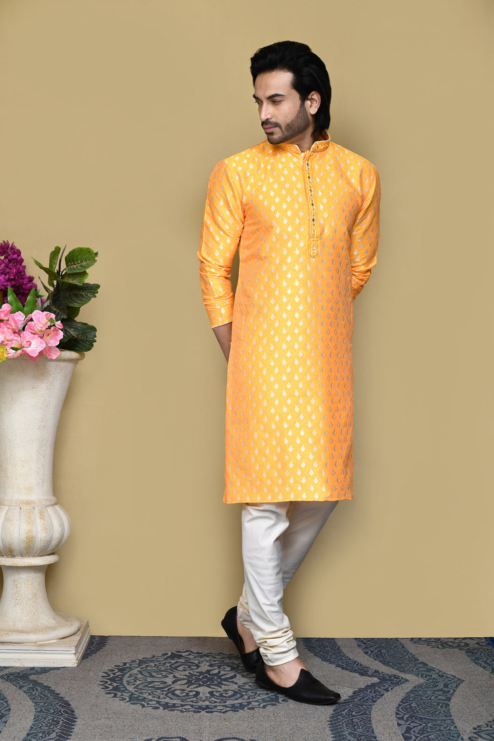 Yellow Colour Art Silk Fabric Resham Embroidery Kurta Pajama