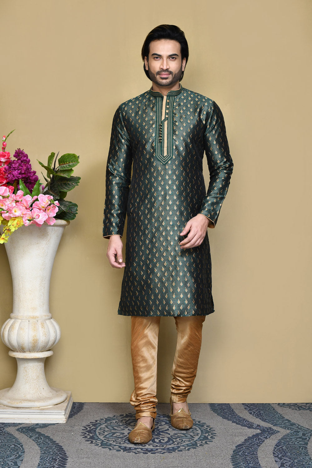 Green Colour Art Silk Fabric Resham Woven Kurta Pajama